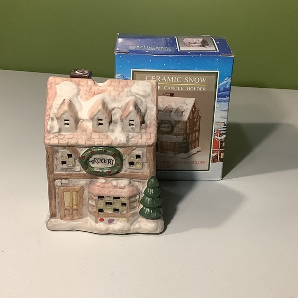 Ceramic Snow Other - Ceramic Snow Grocery Store candle holder